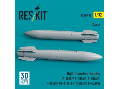 B43-0 nuclear bombs (2 pcs) (F-100D/F, F-101A/C, F-104A/C, F-105D/F, FB-111A, F-111A/D/E/F, F-4C/D/E) (3D Printed) 