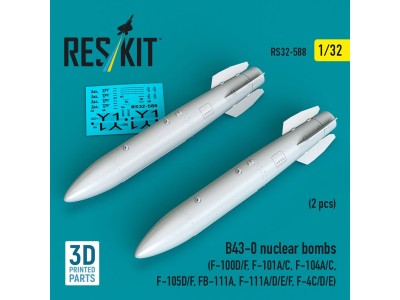 B43-0 nuclear bombs (2 pcs) (F-100D/F, F-101A/C, F-104A/C, F-105D/F, FB-111A, F-111A/D/E/F, F-4C/D/E) (3D Printed) 
