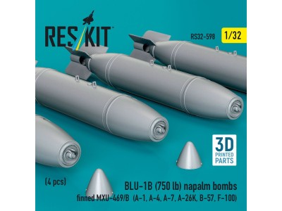 BLU-1B (750 lb) napalm bombs finned MXU-469/B (4 pcs) (A-1, A-4, A-7, A-26K, B-57, F-100) (3D Printed) 