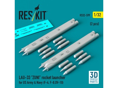 LAU-33 ZUNI rocket launcher for US Army & Navy (2 pcs) (F-4, F-8, OV-10) (3D Printed) 