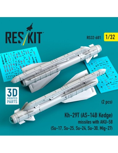 Kh-29T (AS-14B Kedge) missiles with AKU-58 (2 pcs) (Su-17, Su-25, Su-24, Su-30, Mig-27) (3D Printed) 