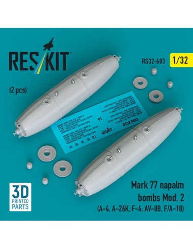 Mark 77 napalm bombs Mod.2 (2pcs) (A-4, A-26K, F-4, AV-8B, F/A-18) (3D Printed) 