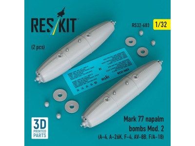Mark 77 napalm bombs Mod.2 (2pcs) (A-4, A-26K, F-4, AV-8B, F/A-18) (3D Printed) 