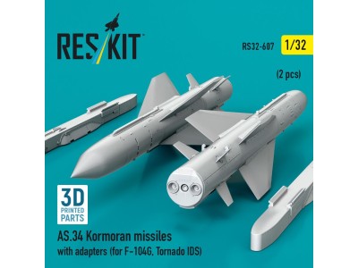 AS.34 Kormoran missiles with adapters (2 pcs) (for F-104G, Tornado IDS) (3D Printed) 