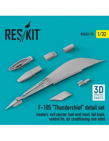 F-105 Thunderchief detail set (coolers, exit ejector, fuel vent mast, tail hook,ventral fin, air conditioning ram inlet) (3D Pri
