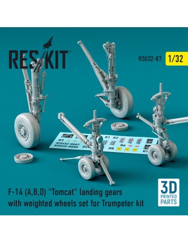 F-14 (A,B,D) Tomcat landing gears with weighted wheels set for Trumpeter kit (3D Printed) 