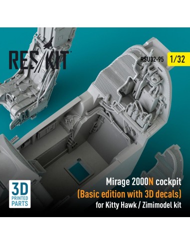 Mirage 2000N cockpit (Basic edition with 3D decals) for Kitty Hawk / Zimimodel kit (3D Printed) 