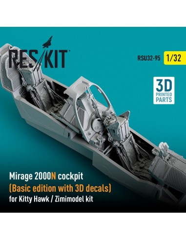 Mirage 2000N cockpit (Basic edition with 3D decals) for Kitty Hawk / Zimimodel kit (3D Printed) 