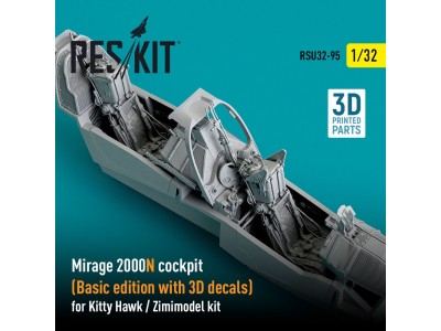 Mirage 2000N cockpit (Basic edition with 3D decals) for Kitty Hawk / Zimimodel kit (3D Printed) 