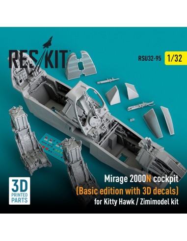 Mirage 2000N cockpit (Basic edition with 3D decals) for Kitty Hawk / Zimimodel kit (3D Printed) 