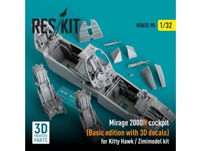 Mirage 2000N cockpit (Basic edition with 3D decals) for Kitty Hawk / Zimimodel kit (3D Printed) 