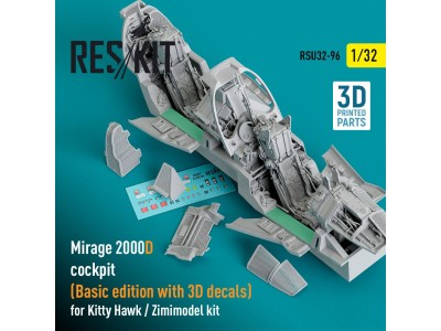 Mirage 2000D cockpit (Basic edition with 3D decals) for Kitty Hawk / Zimimodel kit (3D Printed) 