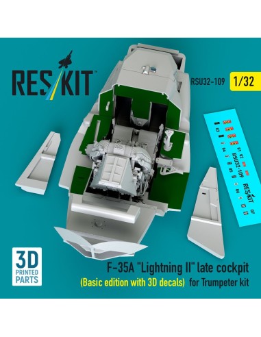 F-35A Lightning II late cockpit (Basic edition with 3D decals) for Trumpeter kit (3D Printed) 