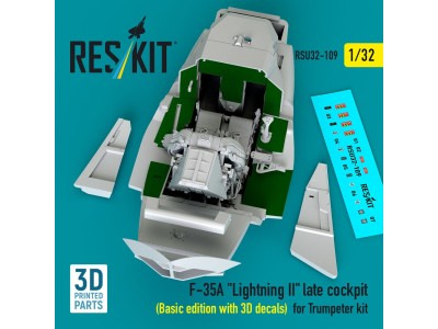 F-35A Lightning II late cockpit (Basic edition with 3D decals) for Trumpeter kit (3D Printed) 