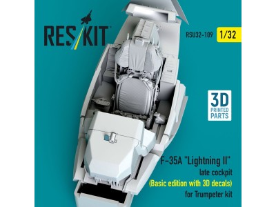 F-35A Lightning II late cockpit (Basic edition with 3D decals) for Trumpeter kit (3D Printed) 