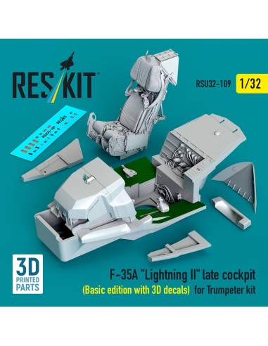 F-35A Lightning II late cockpit (Basic edition with 3D decals) for Trumpeter kit (3D Printed) 