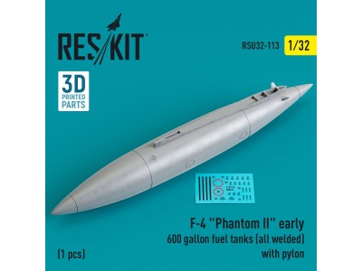 F-4 Phantom II early 600 gallon fuel tanks (all welded) with pylon (1 pcs) (3D Printed) 