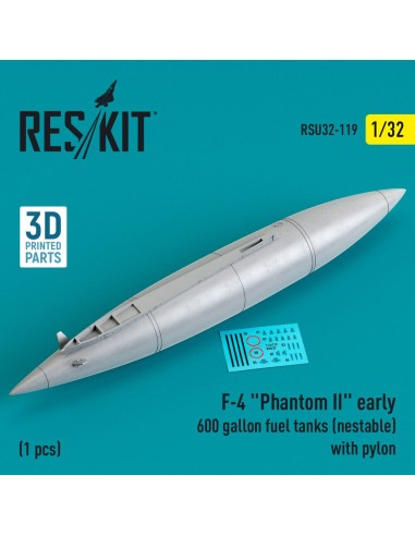 F-4 Phantom II early 600 gallon fuel tanks (nestable) with pylon (1 pcs) (3D Printed) 