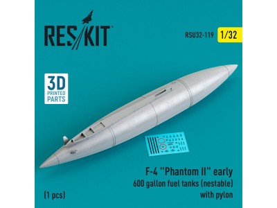 F-4 Phantom II early 600 gallon fuel tanks (nestable) with pylon (1 pcs) (3D Printed) 