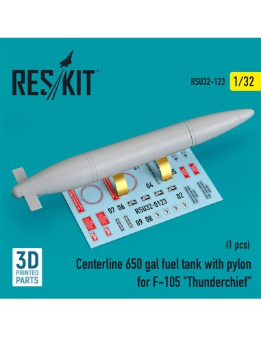 Centerline 650 gal fuel tank with pylons for F-105 Thunderchief (1 pcs) (3D Printed) 