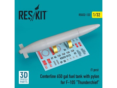 Centerline 650 gal fuel tank with pylons for F-105 Thunderchief (1 pcs) (3D Printed) 