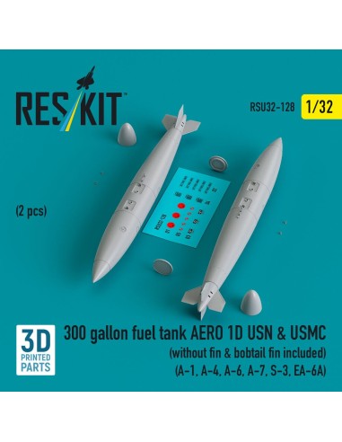 300 gallon fuel tank AERO 1D USN & USMC (2 pcs) (without fin & bobtail fin included) (A-1, A-4, A-6, A-7, S-3, EA-6A) (3D Printe