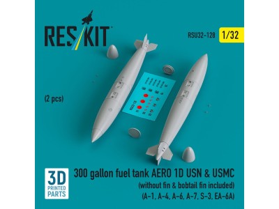 300 gallon fuel tank AERO 1D USN & USMC (2 pcs) (without fin & bobtail fin included) (A-1, A-4, A-6, A-7, S-3, EA-6A) (3D Printe