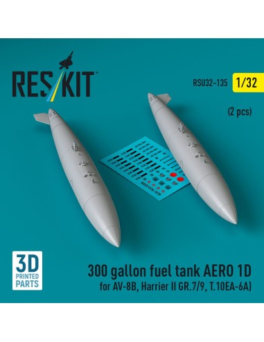 300 gallon fuel tank AERO 1D for AV-8B, Harrier II GR.7/9, T.10 (2 pcs) (3D Printed) 