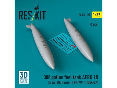 300 gallon fuel tank AERO 1D for AV-8B, Harrier II GR.7/9, T.10 (2 pcs) (3D Printed) 