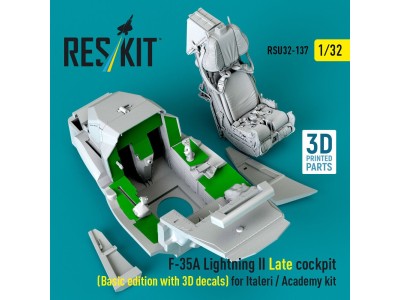 F-35A Lightning II Late cockpit (Basic edition with 3D decals) for Italeri / Academy kit (3D Printed) 