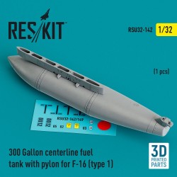 300 Gallon centerline fuel tank with pylon for F-16 (A/B/C/D/E/F/I) (type 1) (1 pcs) (3D Printed) 