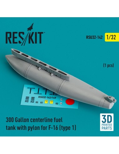 300 Gallon centerline fuel tank with pylon for F-16 (A/B/C/D/E/F/I) (type 1) (1 pcs) (3D Printed) 