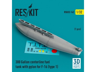 300 Gallon centerline fuel tank with pylon for F-16 (A/B/C/D/E/F/I) (type 1) (1 pcs) (3D Printed) 