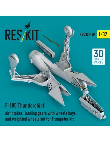 F-105 Thunderchief air intakes, landing gears with wheels bays and weighted wheels set for Trumpeter kit (3D Printed) 