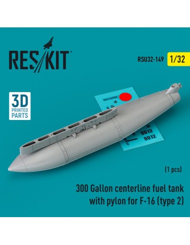 300 Gallon centerline fuel tank with pylon for F-16 (A/B/C/D/E/F/I) (type 2) (1 pcs) (3D Printed) 