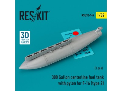 300 Gallon centerline fuel tank with pylon for F-16 (A/B/C/D/E/F/I) (type 2) (1 pcs) (3D Printed) 