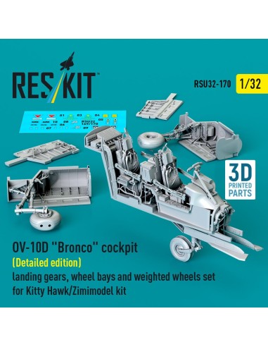 OV-10D Bronco cockpit (Detailed edition) landing gears, wheel bays and weighted wheels set for Kitty Hawk/Zimimodel kit (3D Prin