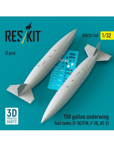 150 gallon underwing fuel tanks (F-5E, F, N, F-20, AT-3) (2 pcs) (3D Printed) 