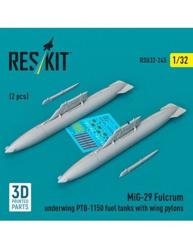 MiG-29 Fulcrum underwing PTB-1150 fuel tanks with wing pylons (2 pcs) (3D Printed) 