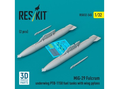 MiG-29 Fulcrum underwing PTB-1150 fuel tanks with wing pylons (2 pcs) (3D Printed) 