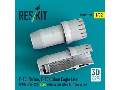 F?15I Ra'am, F?15K Slam Eagle late (F100-PW-229) open exhaust nozzles for Tamiya kit (3D Printed) 