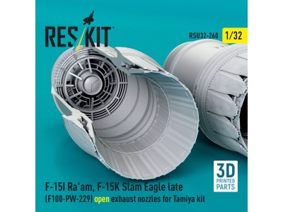 F?15I Ra'am, F?15K Slam Eagle late (F100-PW-229) open exhaust nozzles for Tamiya kit (3D Printed) 