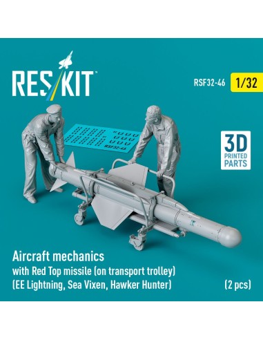 Aircraft mechanics with Red Top missile (on transport trolley) (EE Lightning, Sea Vixen, Hawker Hunter) (2 pcs) (3D Printed) 