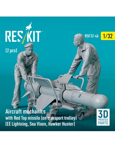Aircraft mechanics with Red Top missile (on transport trolley) (EE Lightning, Sea Vixen, Hawker Hunter) (2 pcs) (3D Printed) 