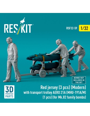 Red jersey (3 pcs) (Modern) with transport trolley AERO 21A (MHU-191A/M) (1 pcs) (for Mk.82 family bombs) (3D Printed) 
