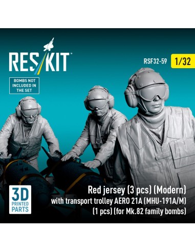 Red jersey (3 pcs) (Modern) with transport trolley AERO 21A (MHU-191A/M) (1 pcs) (for Mk.82 family bombs) (3D Printed) 