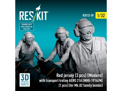 Red jersey (3 pcs) (Modern) with transport trolley AERO 21A (MHU-191A/M) (1 pcs) (for Mk.82 family bombs) (3D Printed) 