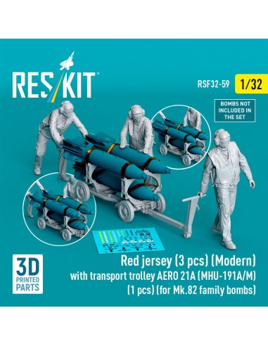 Red jersey (3 pcs) (Modern) with transport trolley AERO 21A (MHU-191A/M) (1 pcs) (for Mk.82 family bombs) (3D Printed) 