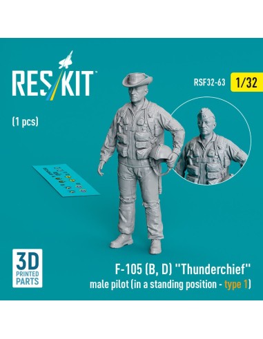 F-105 (D,F,G) Thunderchief male pilot (in a standing position - type 1) (1 pcs) (3D Printed) 
