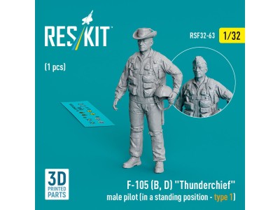 F-105 (D,F,G) Thunderchief male pilot (in a standing position - type 1) (1 pcs) (3D Printed) 